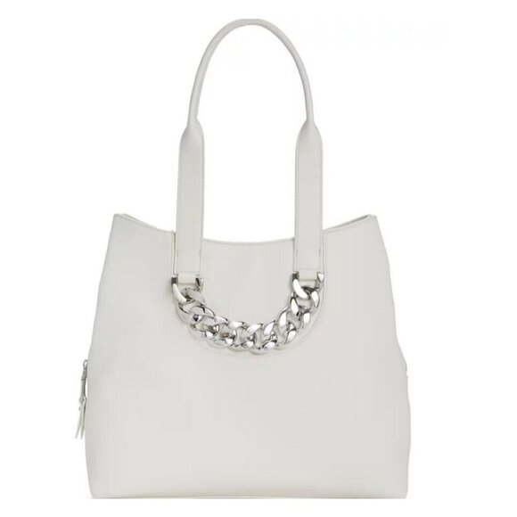 INC Trippii faux-leather chain detail women's tote bag - White / Silver (Used) - Picture 1 of 11